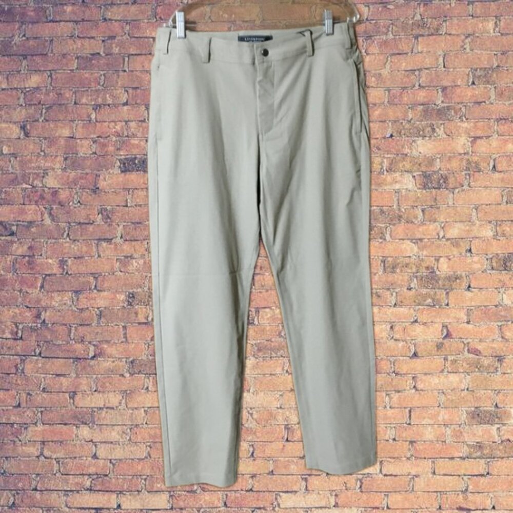 Liverpool Men's Khaki Stretch Waist Slim Straight Tech Pants-33x30